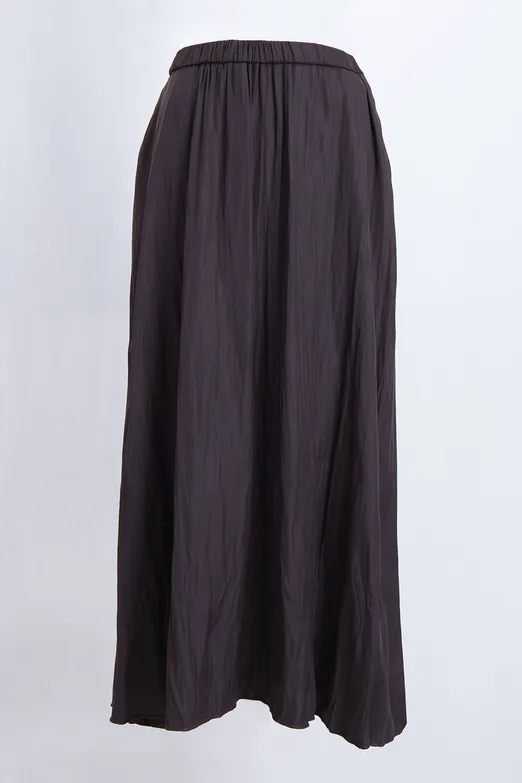 Bayan Kahverengi Kraşlı Saten Midi Etek - BSL