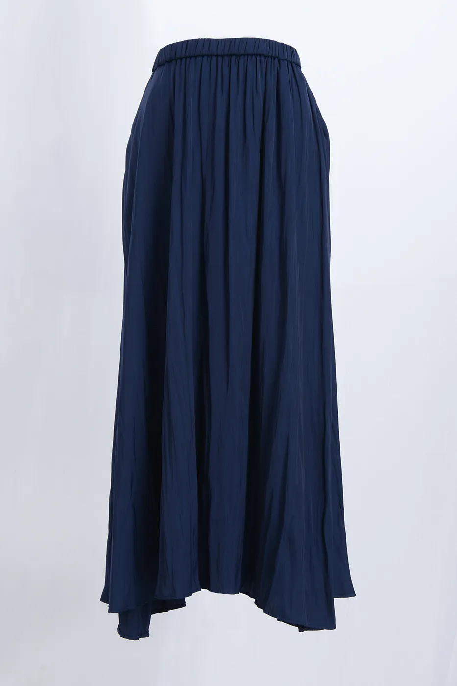 Bayan Lacivert Kraşlı Saten Midi Etek