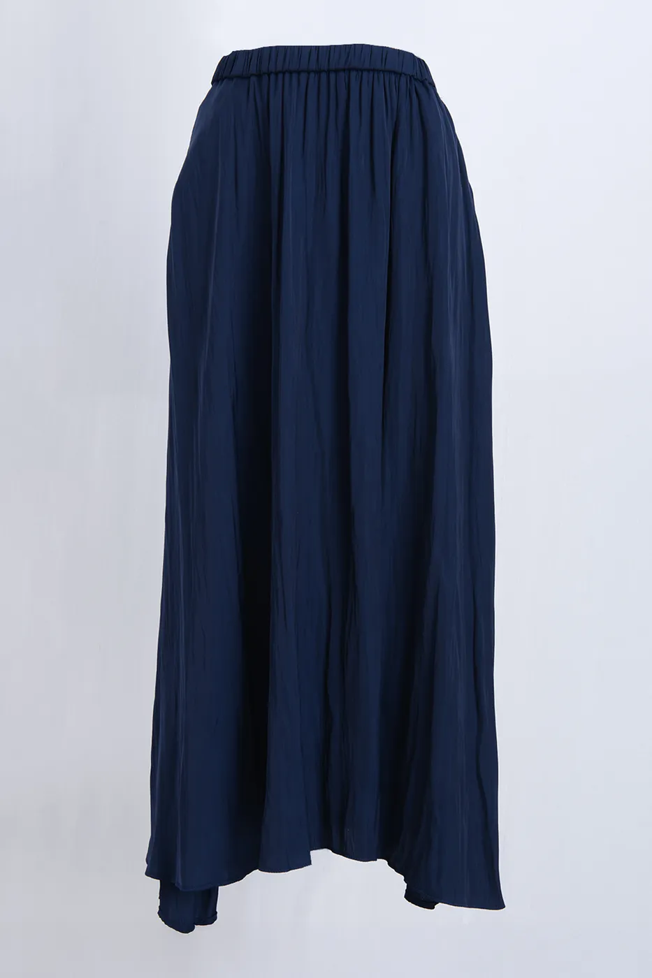 Bayan Lacivert Kraşlı Saten Midi Etek