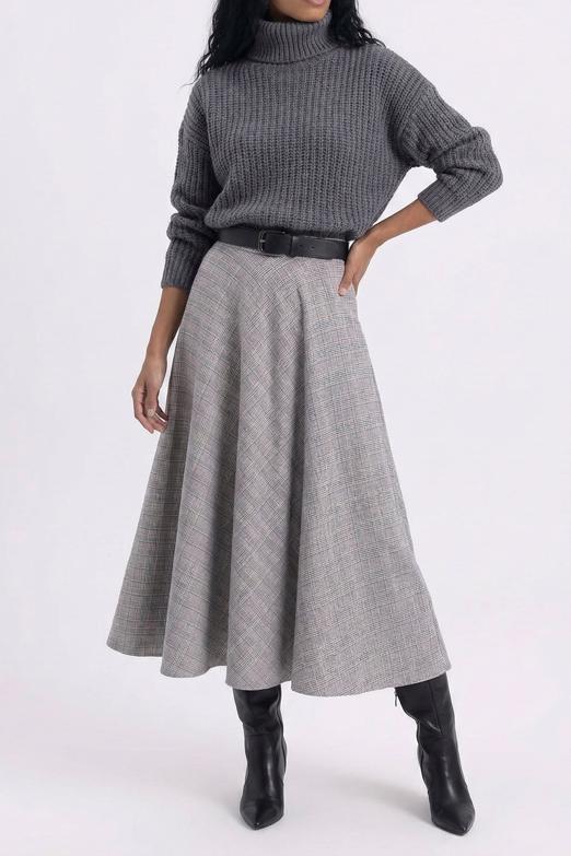 Ekoseli Kloş Midi Etek