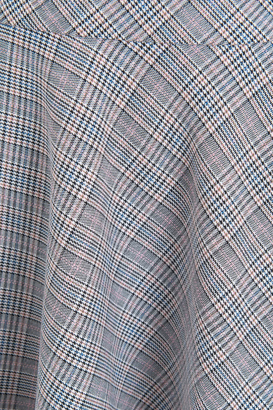 Bayan Ekru Ekoseli Kloş Midi Etek