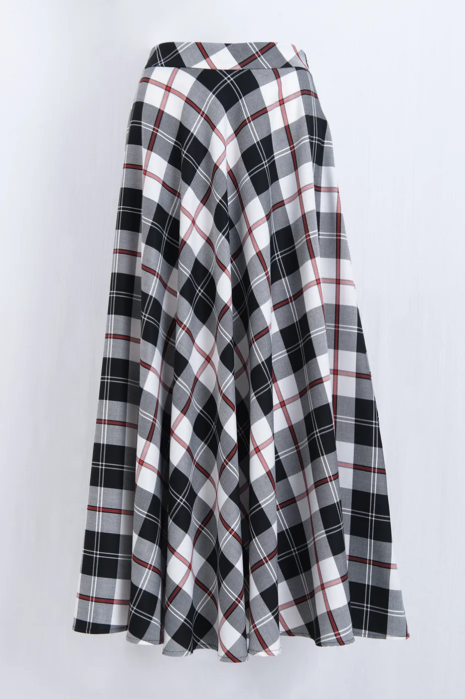 Bayan Siyah Ekoseli Kloş Midi Etek