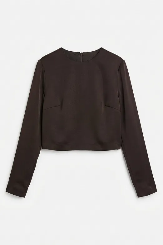 Bayan Kahverengi Saten Bluz - BSL