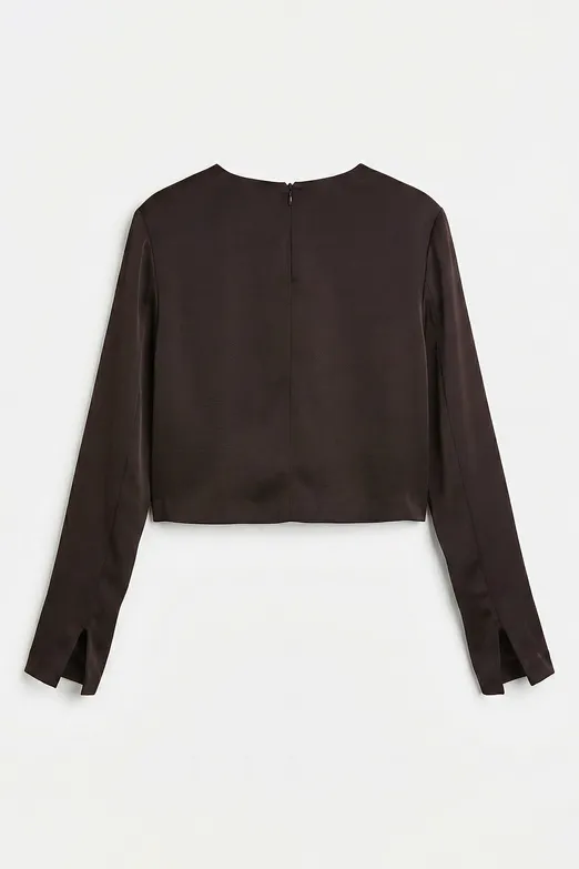 Bayan Kahverengi Saten Bluz - BSL