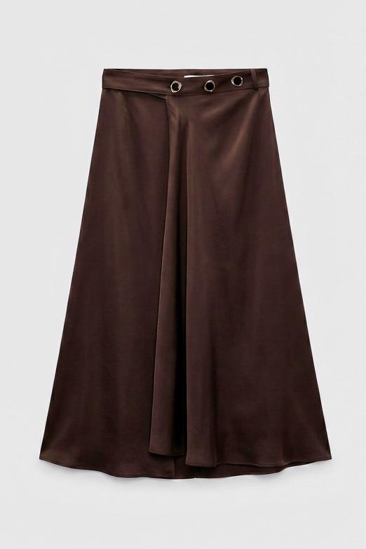 Bayan  Saten Anvelop Kapama Midi Etek