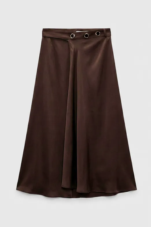 Bayan Kahverengi Saten Anvelop Kapama Midi Etek - BSL