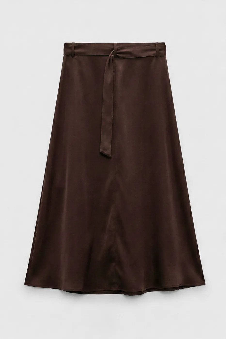 Bayan Kahverengi Saten Anvelop Kapama Midi Etek