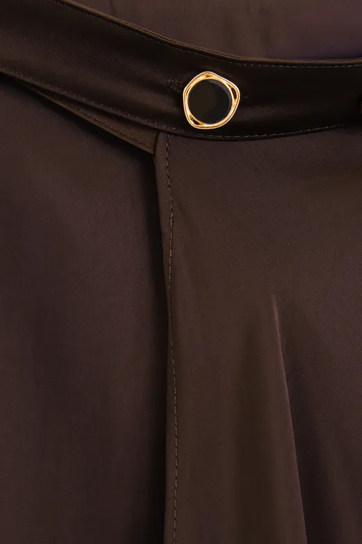 Bayan Kahverengi Saten Anvelop Kapama Midi Etek - BSL