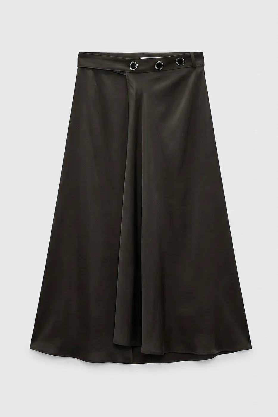 Bayan Yeşil Saten Anvelop Kapama Midi Etek