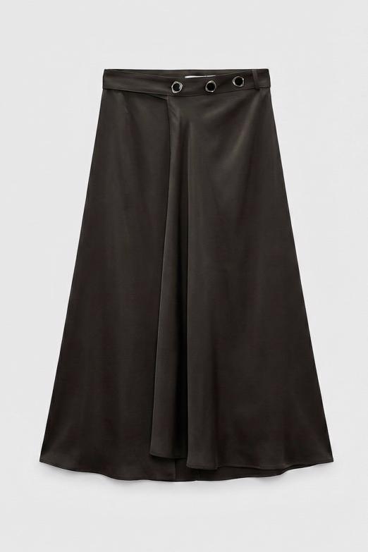 Bayan  Saten Anvelop Kapama Midi Etek