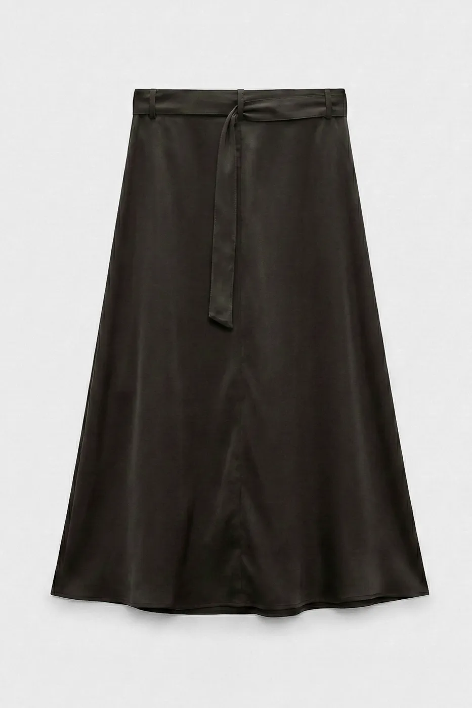 Bayan Yeşil Saten Anvelop Kapama Midi Etek