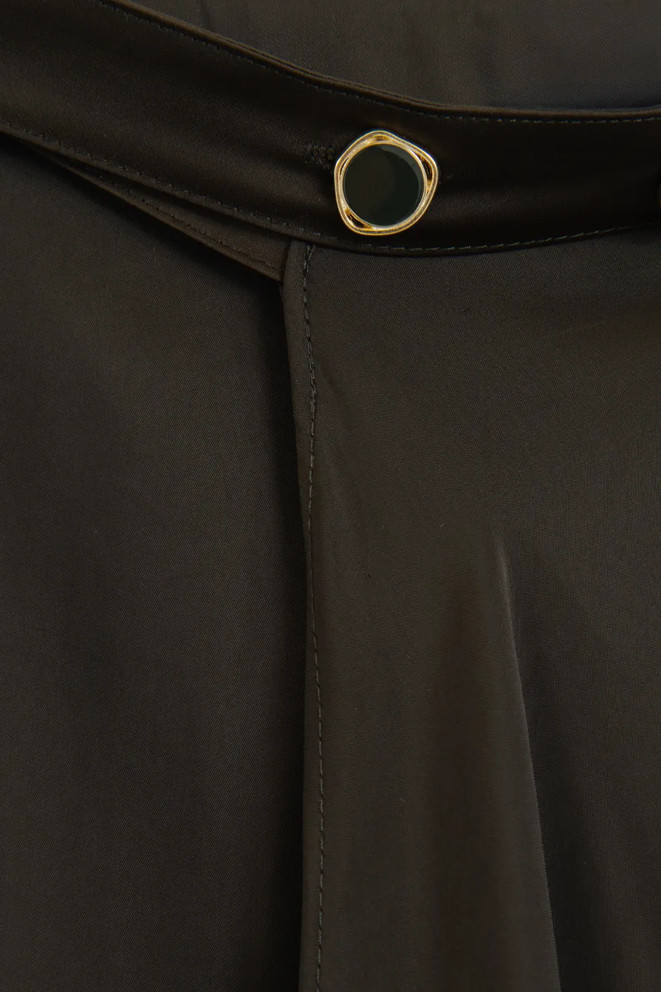 Bayan Yeşil Saten Anvelop Kapama Midi Etek