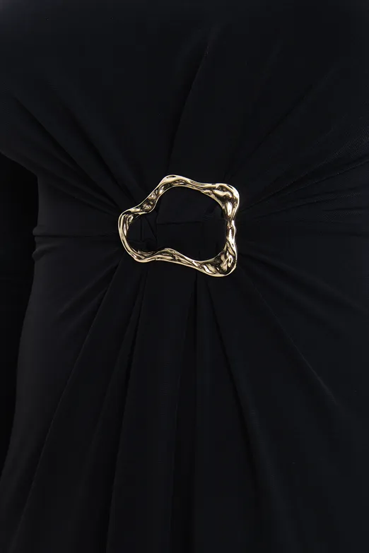 Bayan Siyah Toka Detaylı Midi Elbise - BSL