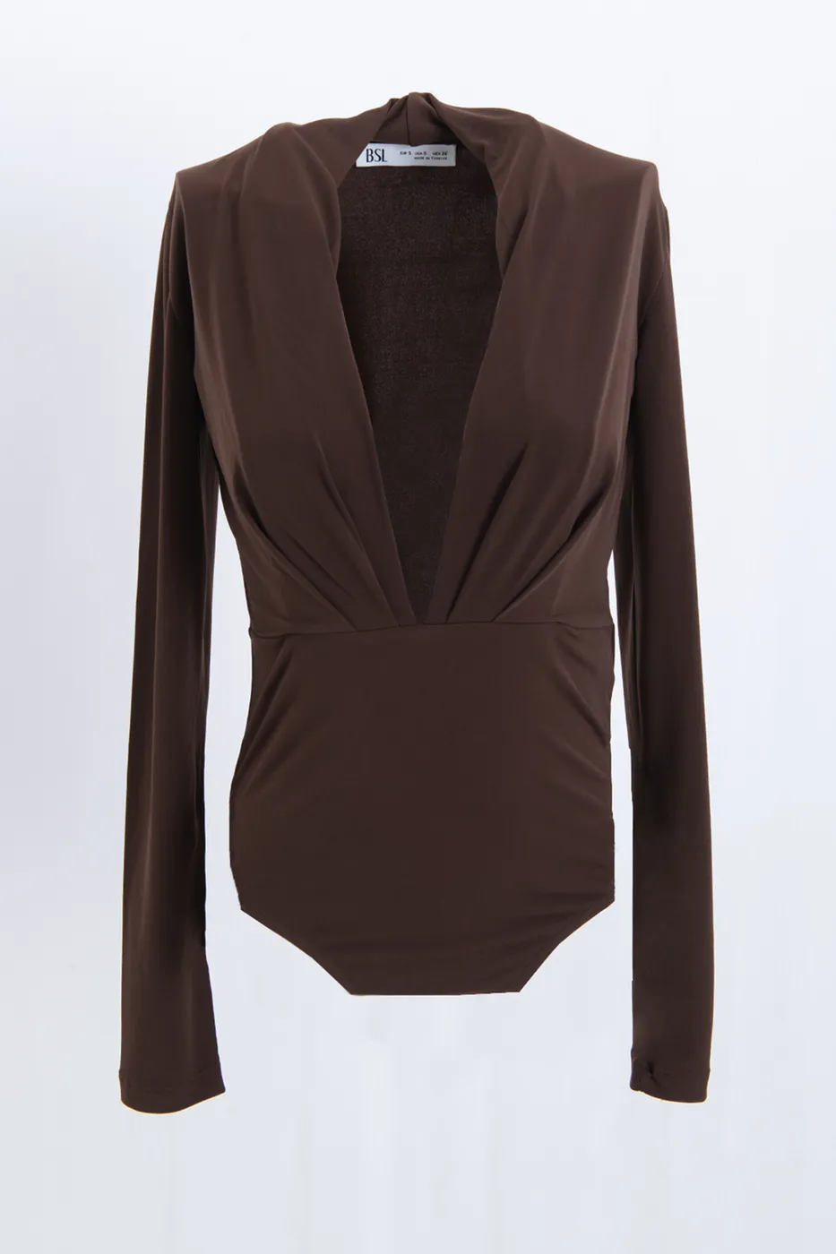 Bayan Kahverengi Derin V Yakalı Bodysuit