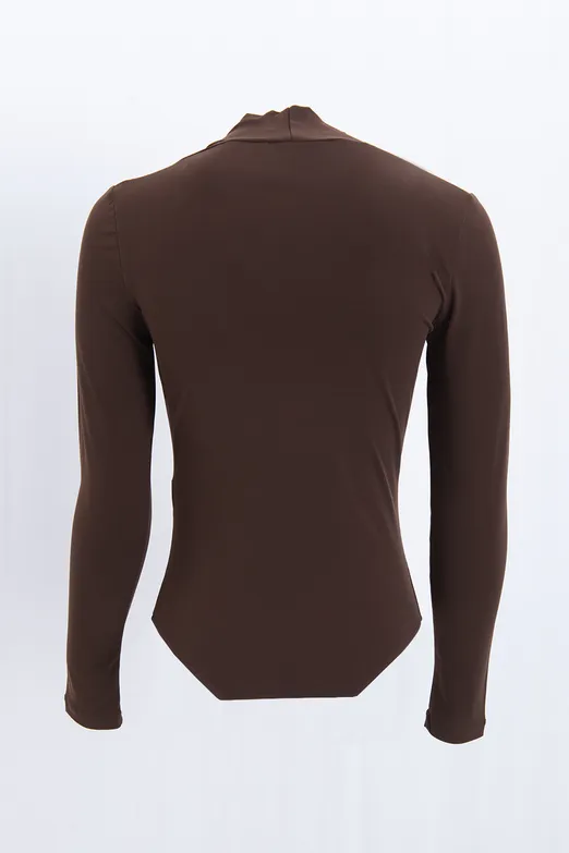 Bayan Kahverengi Derin V Yakalı Bodysuit - BSL