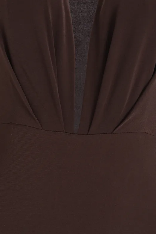 Bayan Kahverengi Derin V Yakalı Bodysuit - BSL