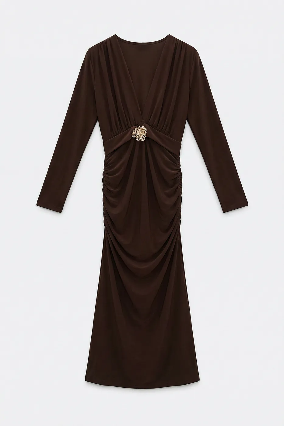 Bayan Kahverengi Toka Detaylı Deapeli Kalem Elbise