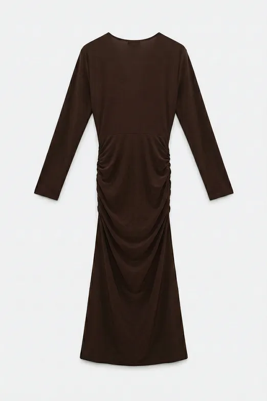 Bayan Kahverengi Toka Detaylı Deapeli Kalem Elbise - BSL