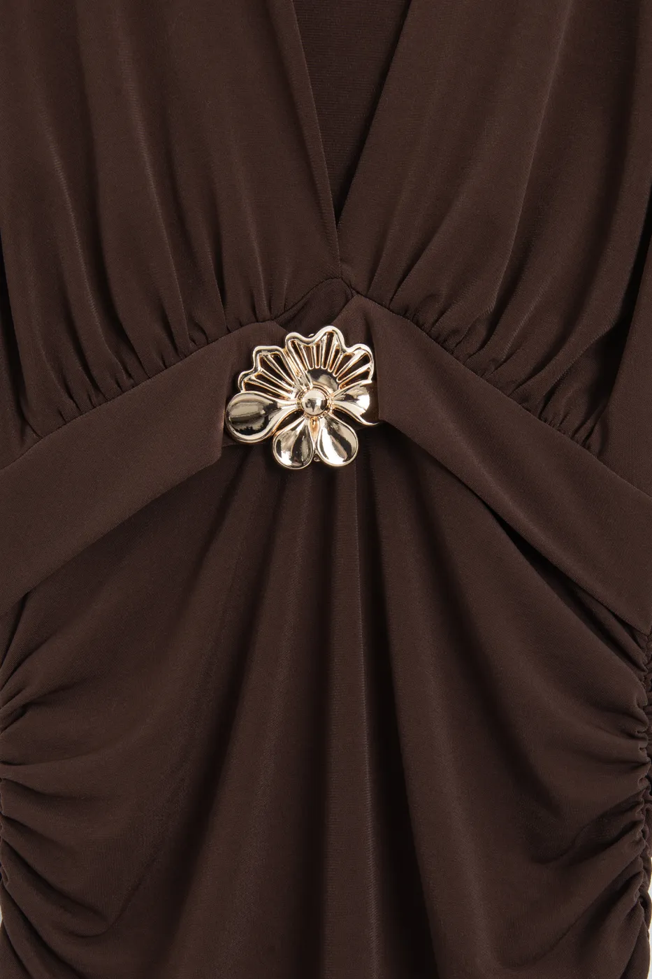 Bayan Kahverengi Toka Detaylı Deapeli Kalem Elbise