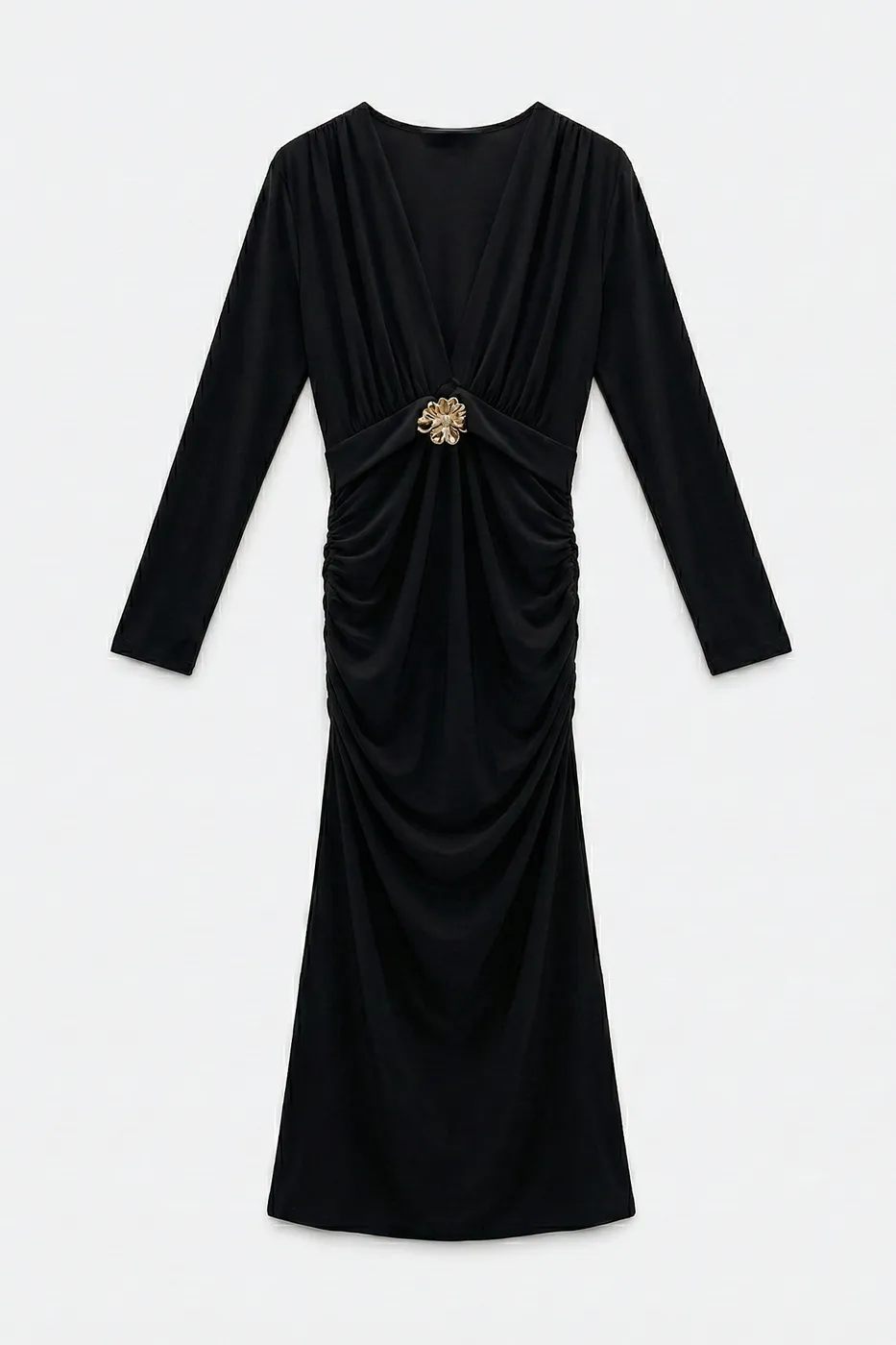 Bayan Siyah Toka Detaylı Deapeli Kalem Elbise