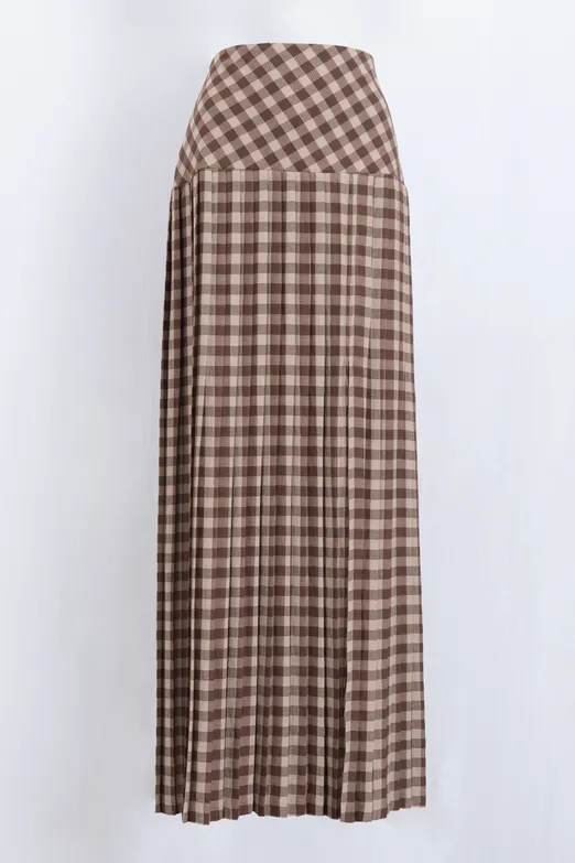 Bayan Kahverengi Piliseli Maksi Etek - BSL