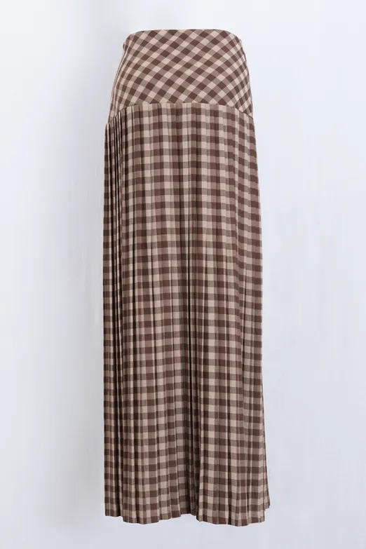 Bayan Kahverengi Piliseli Maksi Etek - BSL