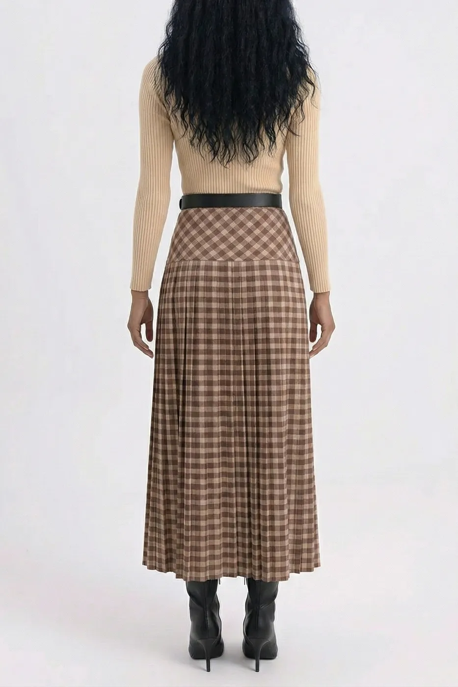 Bayan Kahverengi Piliseli Maksi Etek
