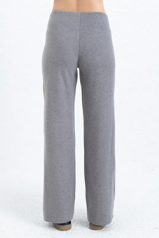 Bayan Gri Nervür Dikiş Yüksek Bel Pantolon - BSL