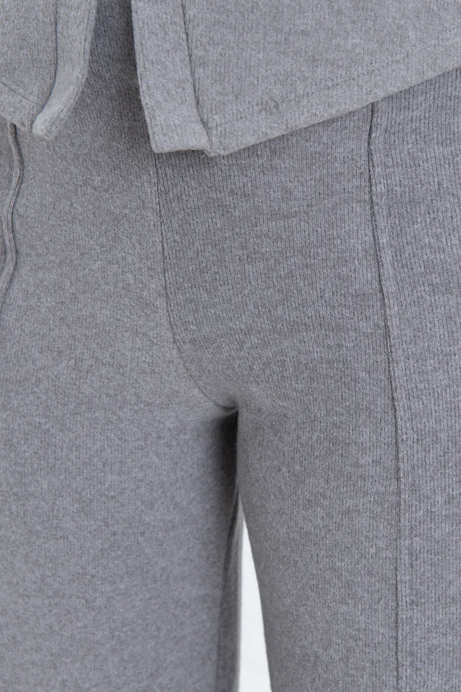 Bayan Gri Nervür Dikiş Yüksek Bel Pantolon