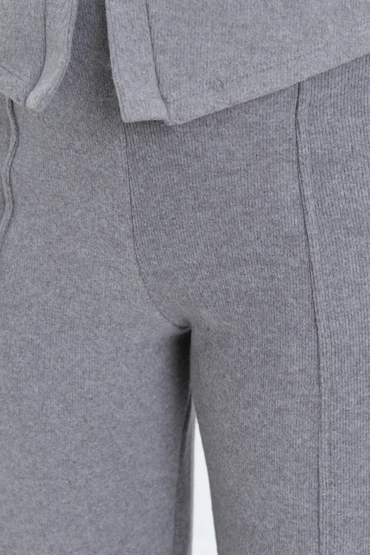 Bayan Gri Nervür Dikiş Yüksek Bel Pantolon - BSL