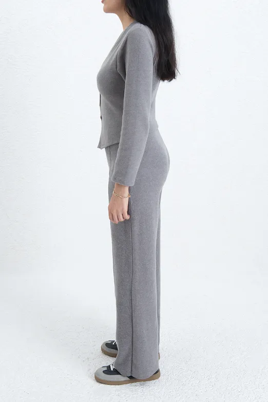 Bayan Gri Düğmeli Hırka - BSL