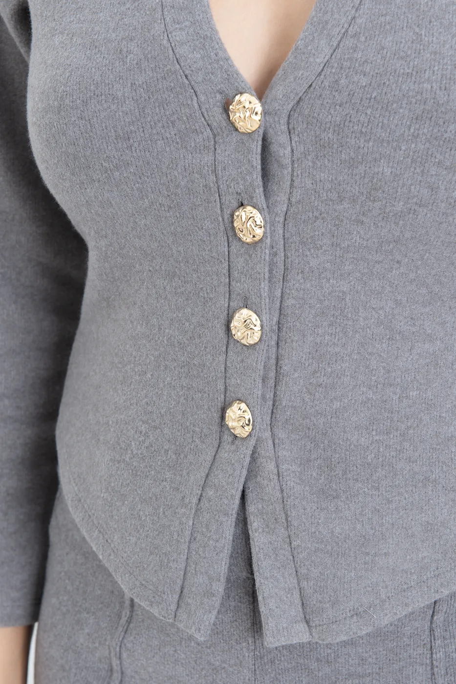 Bayan Gri Düğmeli Hırka