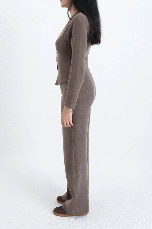 Bayan Kahverengi Düğmeli Hırka - BSL