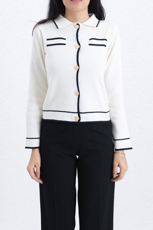 Gold Düğmeli Polo Yakalı Hırka