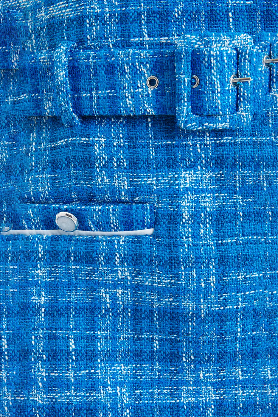 Bayan Mavi Kemerli Tüvit Mini Elbise