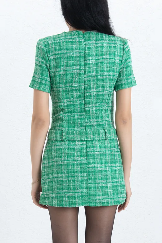 Bayan Yeşil Kemerli Tüvit Mini Elbise - BSL