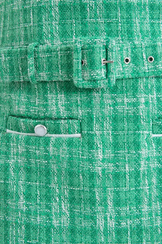 Bayan Yeşil Kemerli Tüvit Mini Elbise - BSL