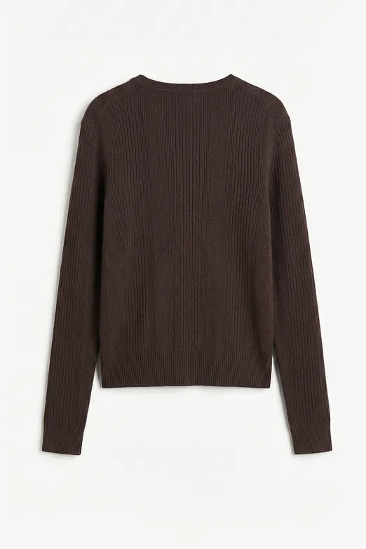 Bayan Kahverengi Triko Fitilli Slim Hırka - BSL