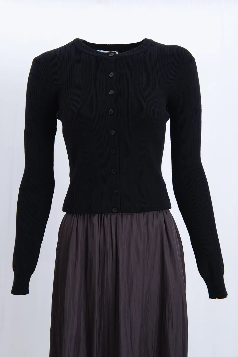 Bayan Siyah Triko Fitilli Slim Hırka