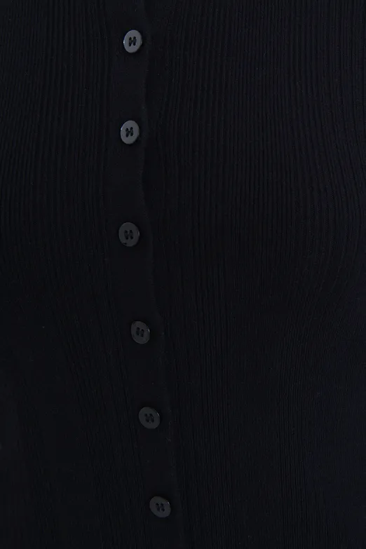 Bayan Siyah Triko Fitilli Slim Hırka - BSL