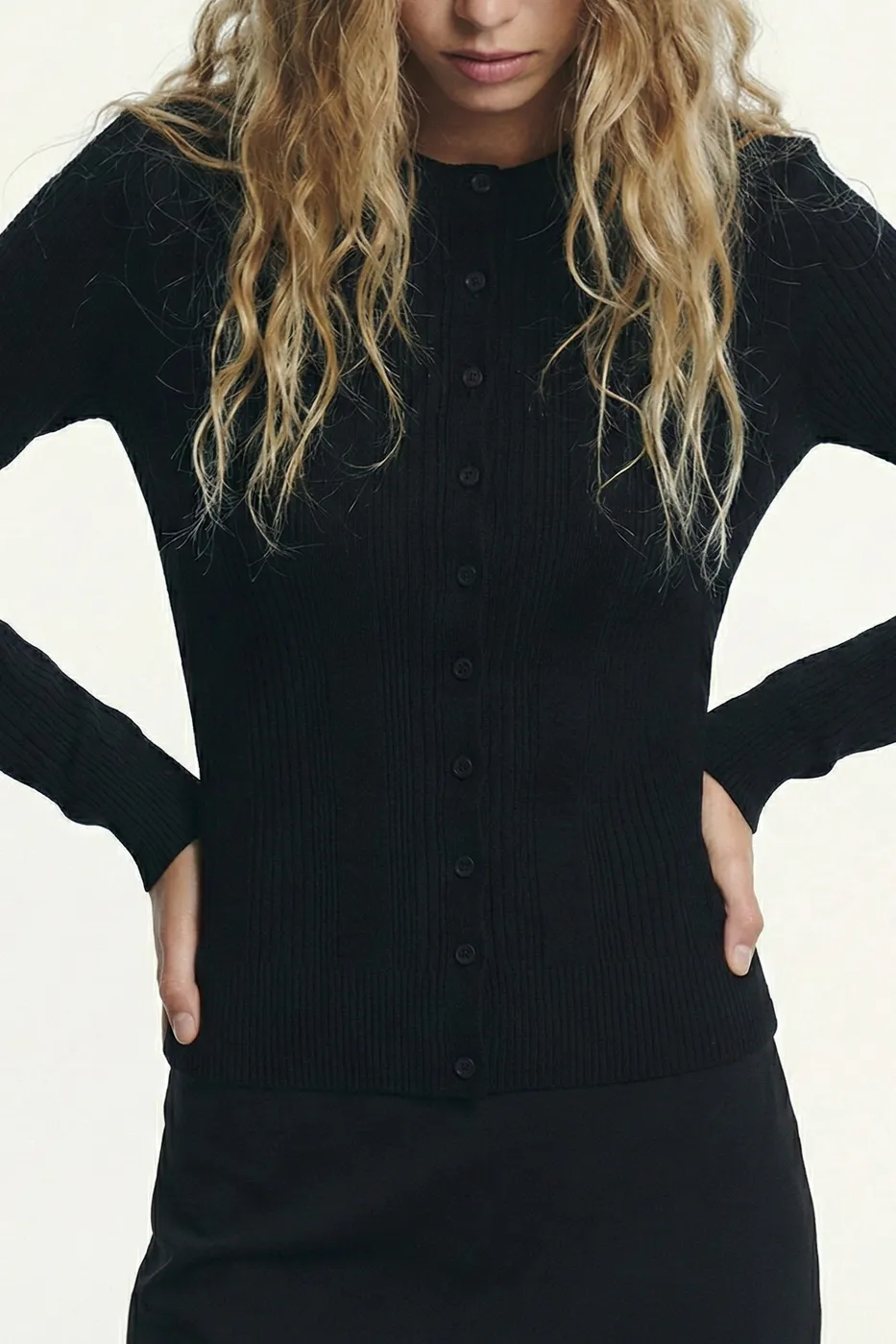 Bayan Siyah Triko Fitilli Slim Hırka