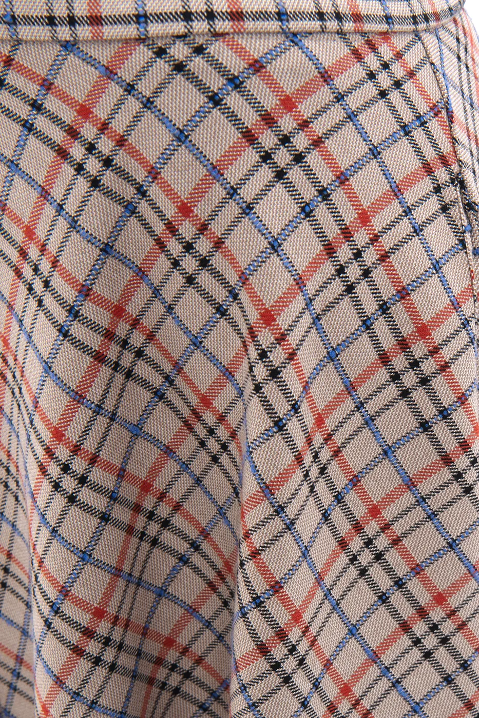 Bayan Bej Ekoseli Kloş Midi Etek