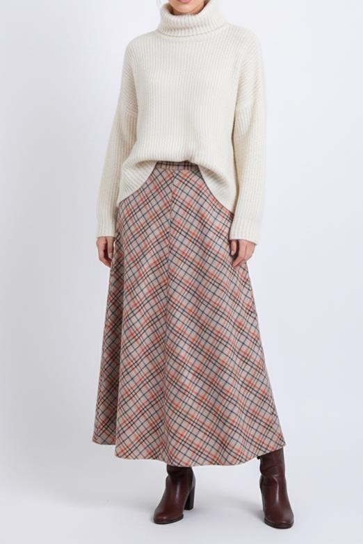 Ekoseli Kloş Midi Etek