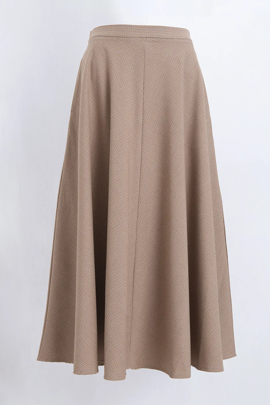 Bayan Kahverengi Ekoseli Kloş Midi Etek