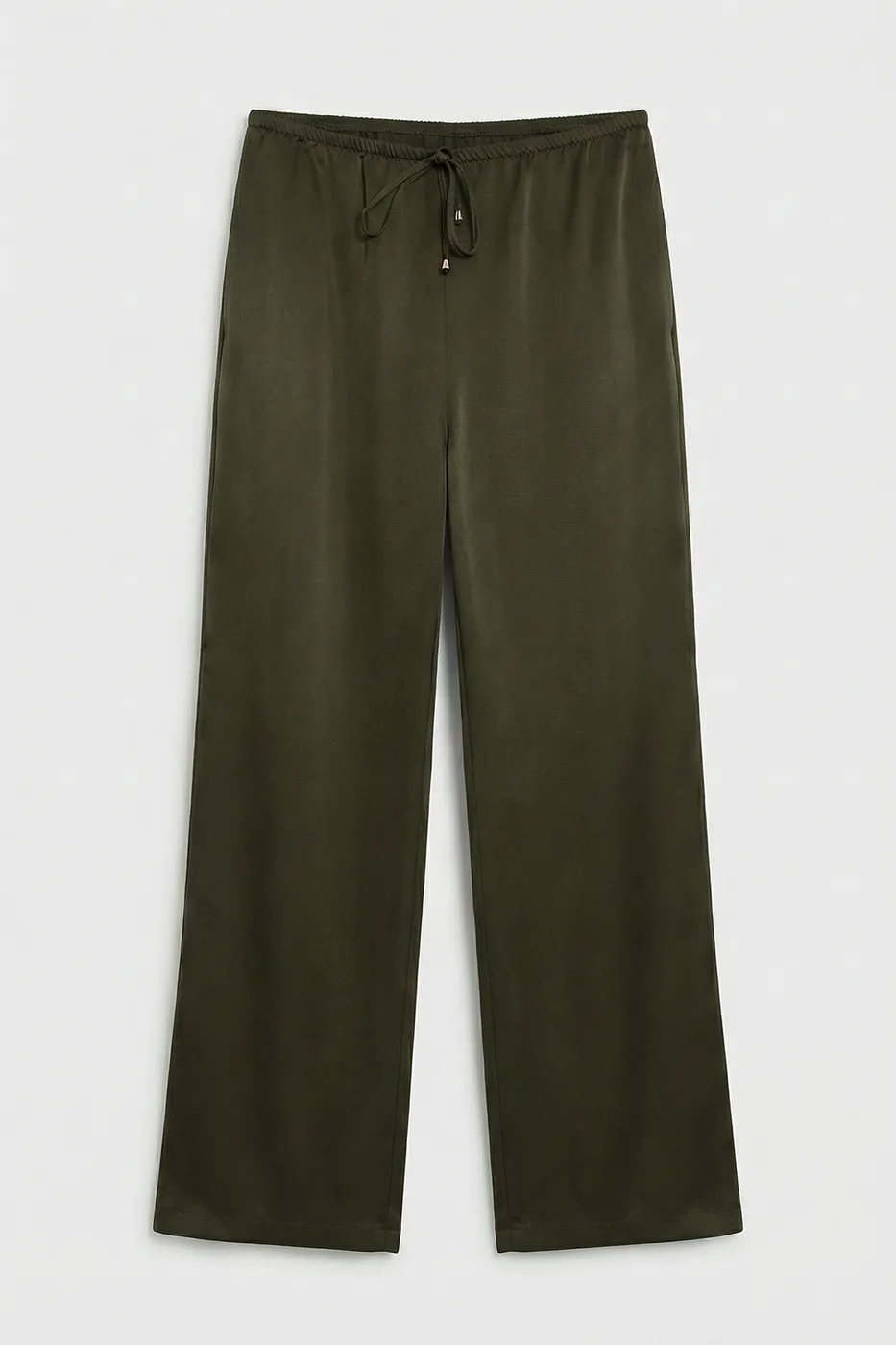 Bayan Haki Saten Düz Kesim Pantolon