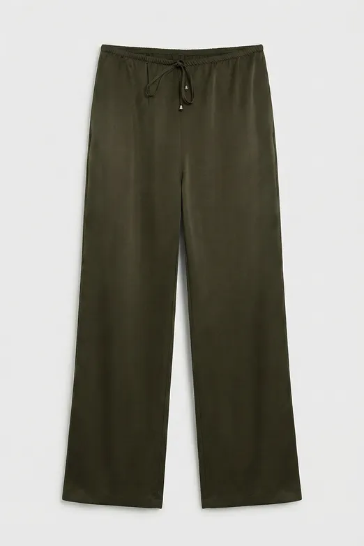 Bayan Haki Saten Düz Kesim Pantolon - BSL