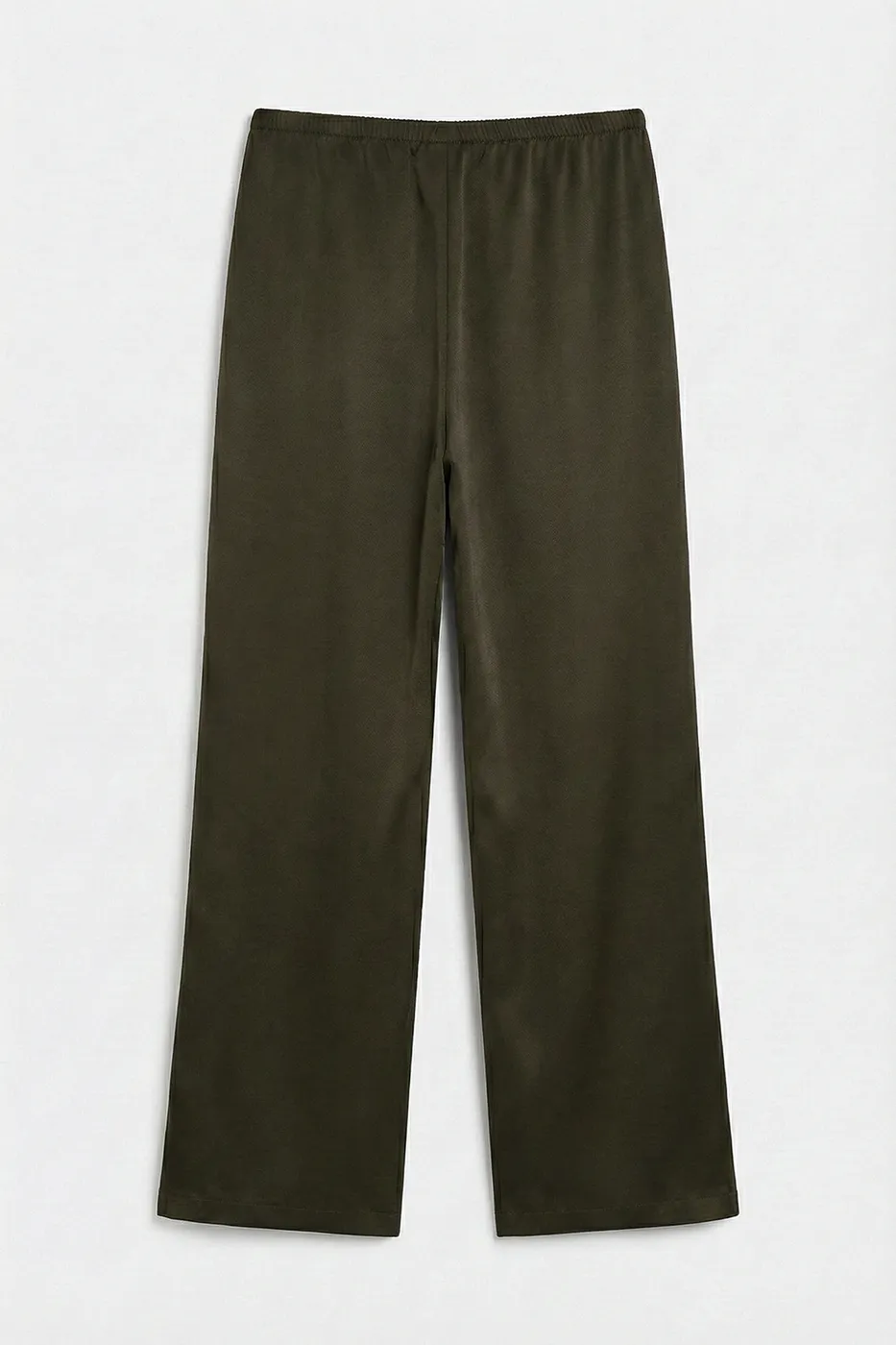 Bayan Haki Saten Düz Kesim Pantolon