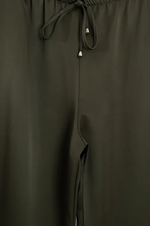 Bayan Haki Saten Düz Kesim Pantolon - BSL