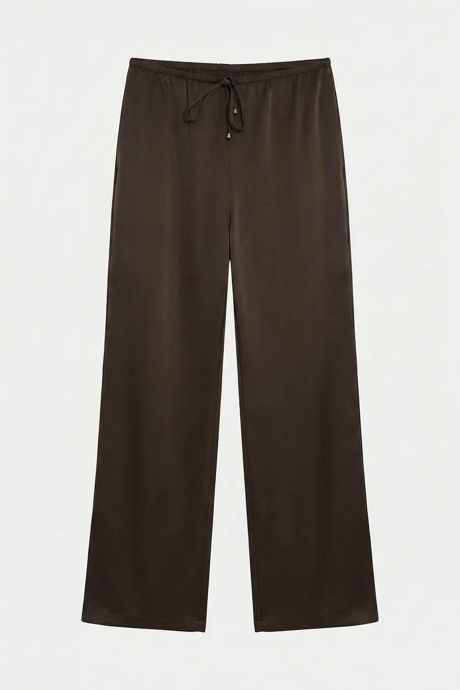 Bayan Kahverengi Saten Düz Kesim Pantolon