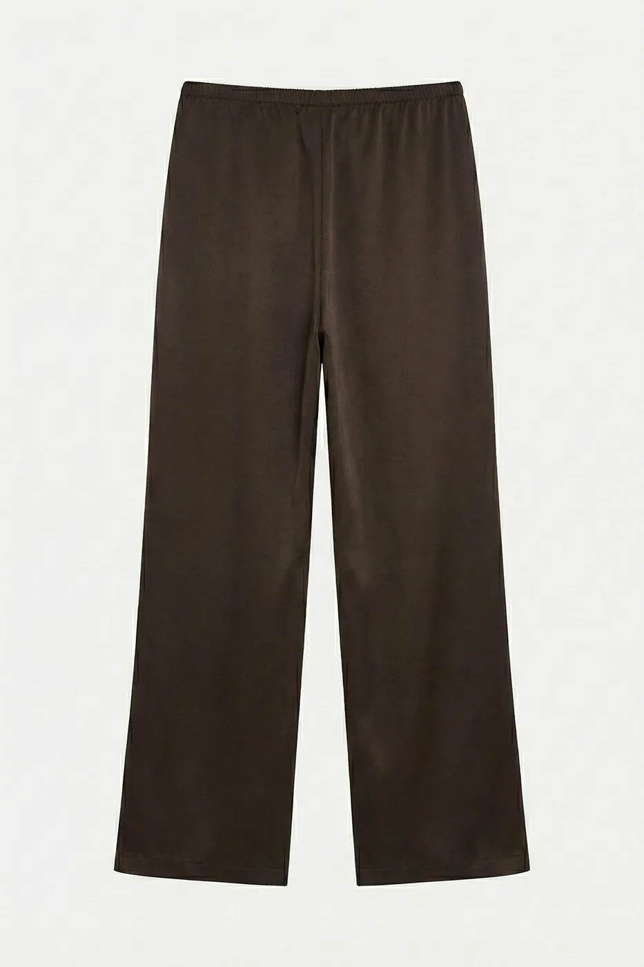 Bayan Kahverengi Saten Düz Kesim Pantolon